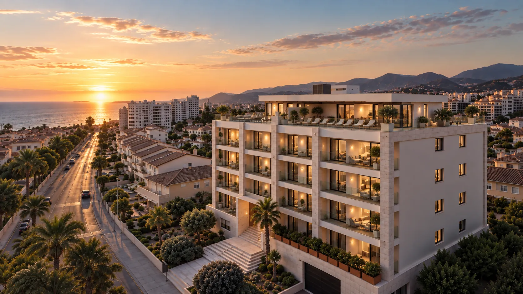 Render de Serra Residencial al atardecer