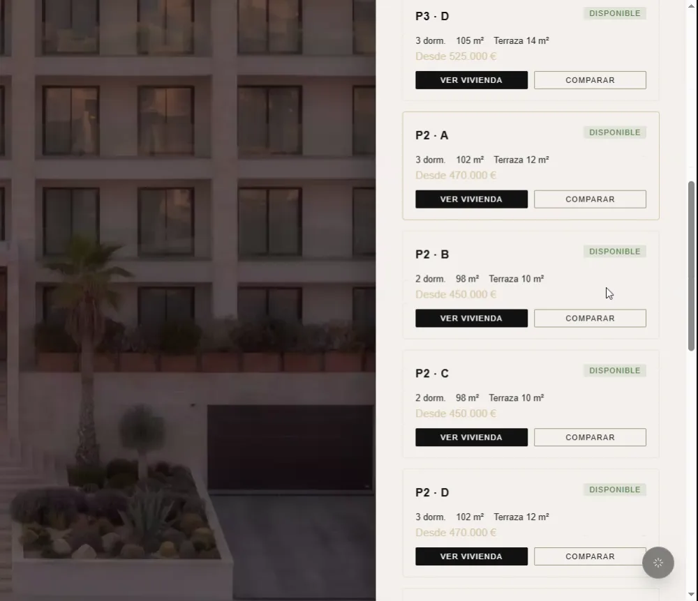 Panel de viviendas del showroom de Serra Residencial