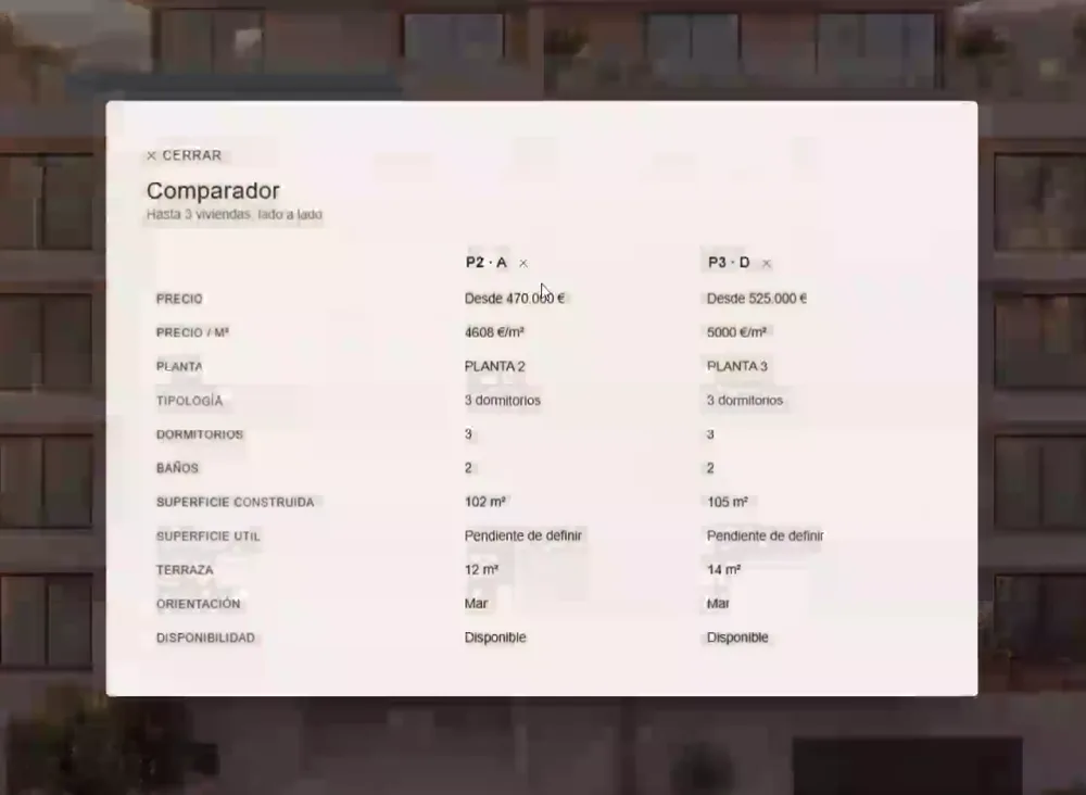 Comparador de viviendas de Serra Residencial