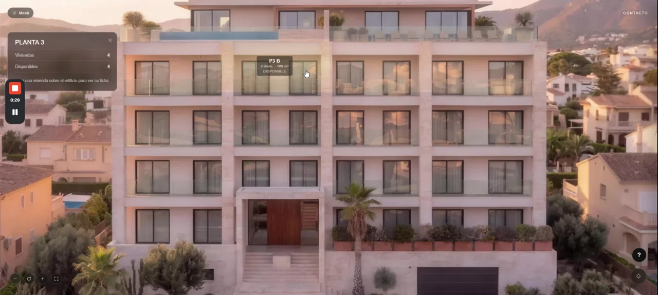 Selector de plantas sobre el edificio 3D de Serra Residencial
